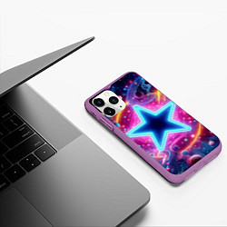 Чехол iPhone 11 Pro матовый Звезда в неоновом космосе - нейроарт, цвет: 3D-фиолетовый — фото 2