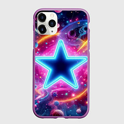 Чехол iPhone 11 Pro матовый Звезда в неоновом космосе - нейроарт, цвет: 3D-фиолетовый
