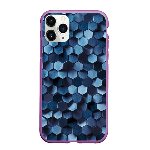 Чехол iPhone 11 Pro матовый Холодные соты / 3D-Фиолетовый – фото 1