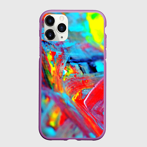 Чехол iPhone 11 Pro матовый Абстрактные краски неон / 3D-Фиолетовый – фото 1