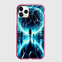 Чехол iPhone 11 Pro матовый Человек и неоновая планета - нейроарт