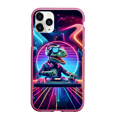 Чехол iPhone 11 Pro матовый Dino DJ - neon glow / 3D-Малиновый – фото 1