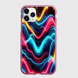 Чехол iPhone 11 Pro матовый Хаотичные неоновые полосы - абстракция, цвет: 3D-малиновый