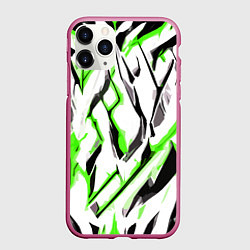 Чехол iPhone 11 Pro матовый Чёрно-зелёные агрессивные полосы на белом фоне, цвет: 3D-малиновый