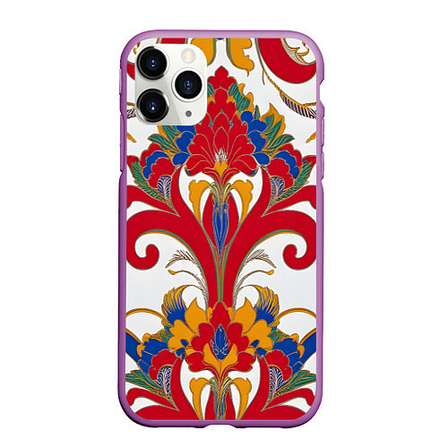 Чехол iPhone 11 Pro матовый Яркий алый узор / 3D-Фиолетовый – фото 1