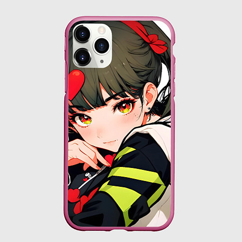 Чехол iPhone 11 Pro матовый Манга портрет / 3D-Малиновый – фото 1