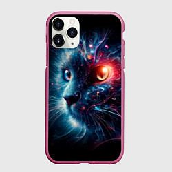 Чехол iPhone 11 Pro матовый Морда чёрного кота со светящимися глазами - нейроа, цвет: 3D-малиновый