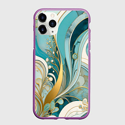 Чехол iPhone 11 Pro матовый Бирюзовый с белым растительный узор в мягких тонах, цвет: 3D-фиолетовый