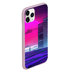 Чехол iPhone 11 Pro матовый Synthwave неоновый город, цвет: 3D-розовый — фото 2