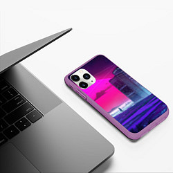 Чехол iPhone 11 Pro матовый Synthwave неоновый город, цвет: 3D-фиолетовый — фото 2