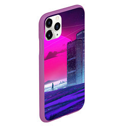 Чехол iPhone 11 Pro матовый Synthwave неоновый город, цвет: 3D-фиолетовый — фото 2