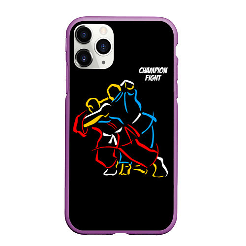 Чехол iPhone 11 Pro матовый Champion fight / 3D-Фиолетовый – фото 1