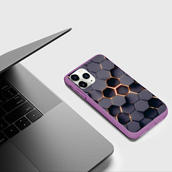 Чехол iPhone 11 Pro матовый Трехмерные соты с подсветкой, цвет: 3D-фиолетовый — фото 2