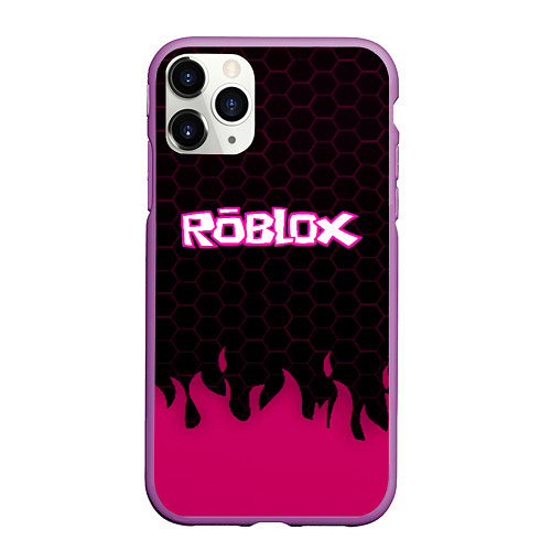 Чехол iPhone 11 Pro матовый Roblox fire pink / 3D-Фиолетовый – фото 1