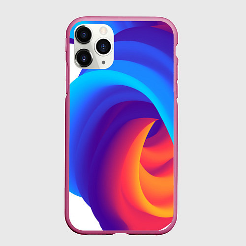 Чехол iPhone 11 Pro матовый Неоновые волны абстракция / 3D-Малиновый – фото 1