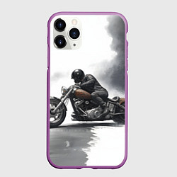 Чехол iPhone 11 Pro матовый Крутой байкер скетч, цвет: 3D-фиолетовый