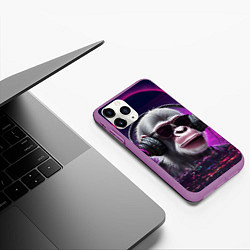 Чехол iPhone 11 Pro матовый DJ monkey - Neon city, цвет: 3D-фиолетовый — фото 2