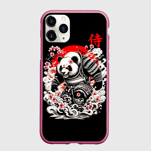 Чехол iPhone 11 Pro матовый Панда - самурай / 3D-Малиновый – фото 1