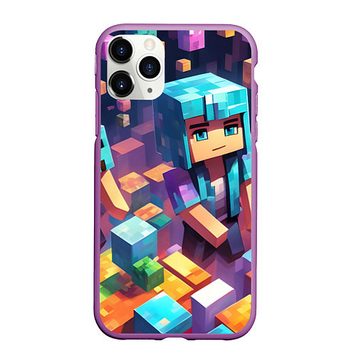 Чехол iPhone 11 Pro матовый Minecraft 2 0 / 3D-Фиолетовый – фото 1