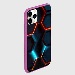 Чехол iPhone 11 Pro матовый Неоновые темно синие соты, цвет: 3D-фиолетовый — фото 2