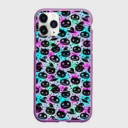 Чехол iPhone 11 Pro матовый Halloween - тыквы на неоновом фоне, цвет: 3D-фиолетовый