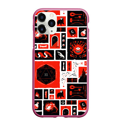 Чехол iPhone 11 Pro матовый Dungeons and dragons pattern / 3D-Малиновый – фото 1