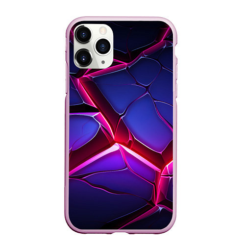 Чехол iPhone 11 Pro матовый Темные синие плиты и фиолетовый свет / 3D-Розовый – фото 1