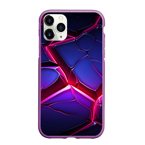 Чехол iPhone 11 Pro матовый Темные синие плиты и фиолетовый свет / 3D-Фиолетовый – фото 1