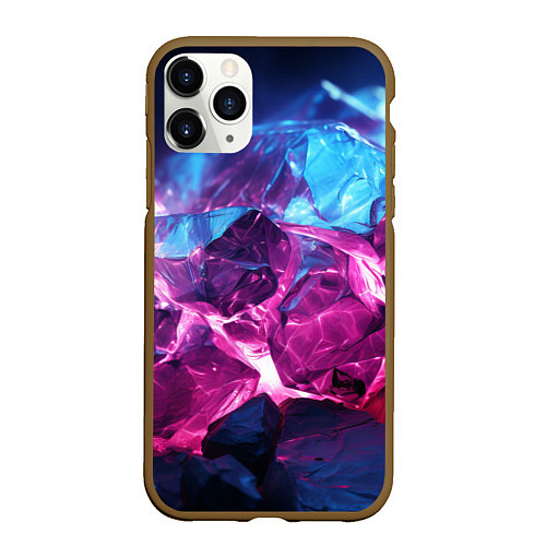 Чехол iPhone 11 Pro матовый Синие и фиолетовые камни текстура / 3D-Коричневый – фото 1