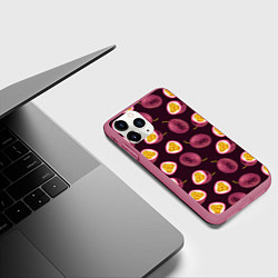 Чехол iPhone 11 Pro матовый Маракуйя паттерн, цвет: 3D-малиновый — фото 2