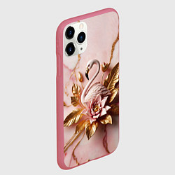 Чехол iPhone 11 Pro матовый Розовый фламинго и лотос из мрамора и золота, цвет: 3D-малиновый — фото 2