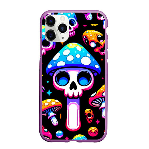 Чехол iPhone 11 Pro матовый Ice cream skull and fly agaric - ai art fantasy / 3D-Фиолетовый – фото 1