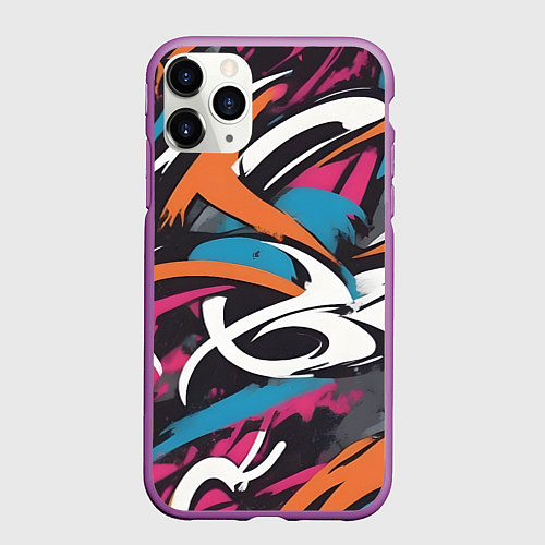 Чехол iPhone 11 Pro матовый Граффити абстракция / 3D-Фиолетовый – фото 1
