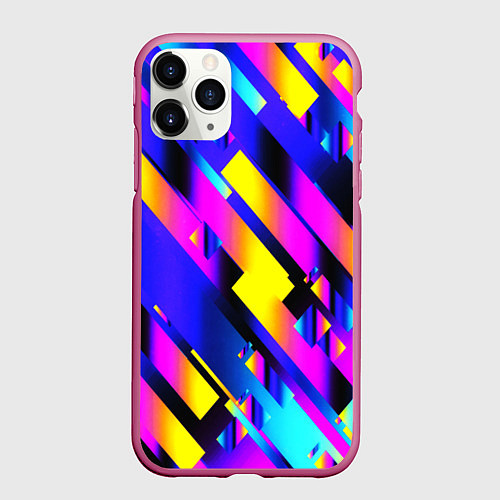 Чехол iPhone 11 Pro матовый Неоновая геометрия плитка / 3D-Малиновый – фото 1