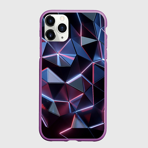 Чехол iPhone 11 Pro матовый Неоновые геометрические плиты / 3D-Фиолетовый – фото 1