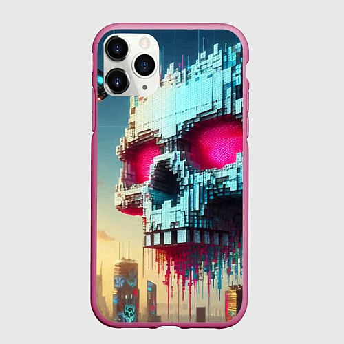 Чехол iPhone 11 Pro матовый Cool pixel skull - ai art fantasy / 3D-Малиновый – фото 1