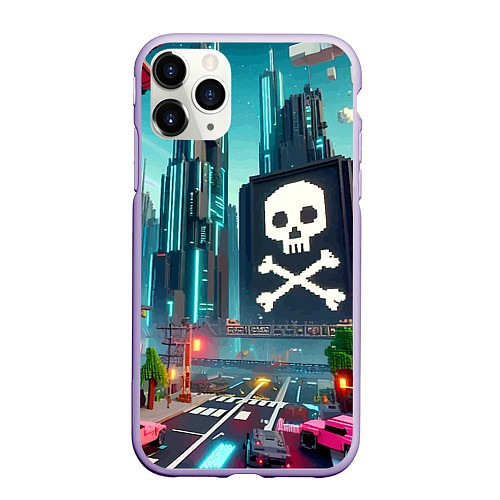 Чехол iPhone 11 Pro матовый Minecraft district with skull - ai art fantasy / 3D-Светло-сиреневый – фото 1