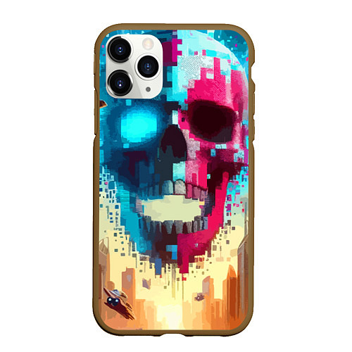 Чехол iPhone 11 Pro матовый Cool vanguard neon cyber skull - ai art / 3D-Коричневый – фото 1