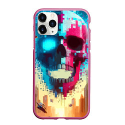 Чехол iPhone 11 Pro матовый Cool vanguard neon cyber skull - ai art, цвет: 3D-малиновый