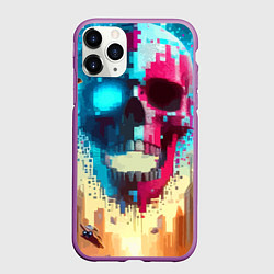 Чехол iPhone 11 Pro матовый Cool vanguard neon cyber skull - ai art, цвет: 3D-фиолетовый
