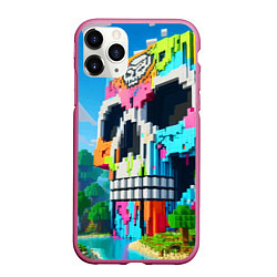 Чехол iPhone 11 Pro матовый Minecraft skull - ai art fantasy, цвет: 3D-малиновый