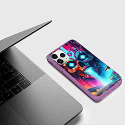 Чехол iPhone 11 Pro матовый Фантастический череп небоскрёб - нейроарт, цвет: 3D-фиолетовый — фото 2
