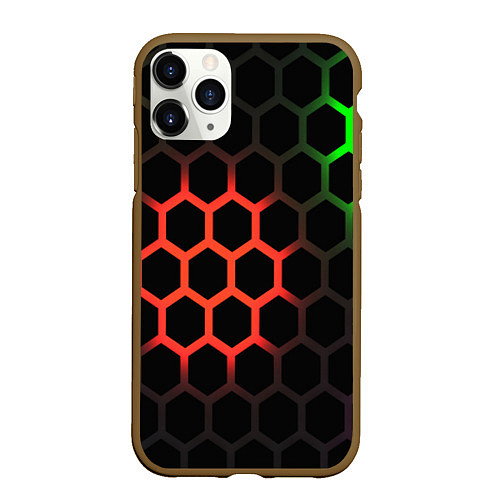 Чехол iPhone 11 Pro матовый Hexagon neon / 3D-Коричневый – фото 1