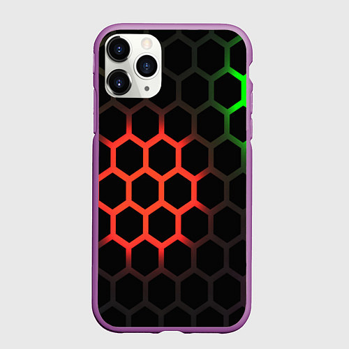 Чехол iPhone 11 Pro матовый Hexagon neon / 3D-Фиолетовый – фото 1