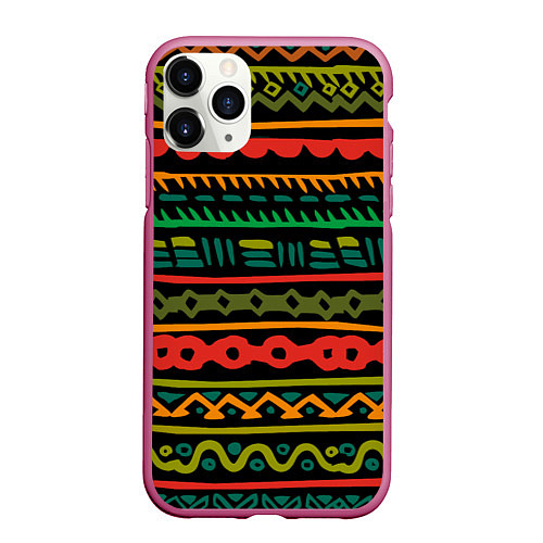 Чехол iPhone 11 Pro матовый Ethnic ornament on black / 3D-Малиновый – фото 1