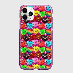 Чехол iPhone 11 Pro матовый Цветные позитивные сердечки паттерн, цвет: 3D-фиолетовый
