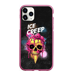 Чехол iPhone 11 Pro матовый Ice creep - рожок мороженого черепа, цвет: 3D-малиновый