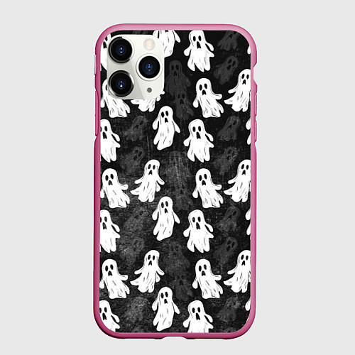 Чехол iPhone 11 Pro матовый Паттерн с призраками / 3D-Малиновый – фото 1
