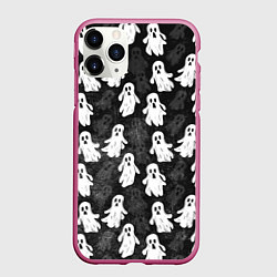Чехол iPhone 11 Pro матовый Паттерн с призраками, цвет: 3D-малиновый