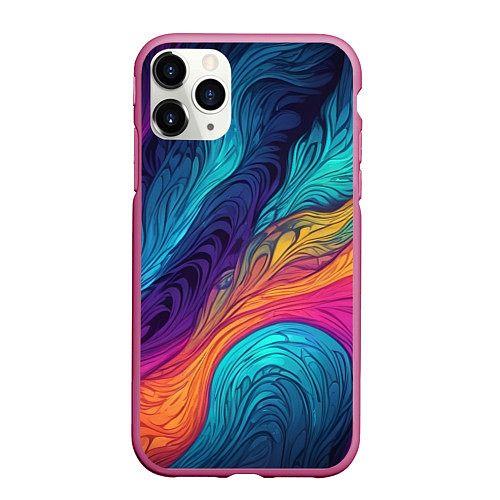 Чехол iPhone 11 Pro матовый Перья эбру абстракция / 3D-Малиновый – фото 1